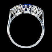 Edwardian Style Sapphire Diamond Trilogy Ring 1.75ct Sapphire