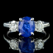 Edwardian Style Sapphire Diamond Trilogy Ring 1.80ct Sapphire