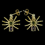 Edwardian Style Suffragette Spider Stud Earrings Amethyst Peridot Diamond