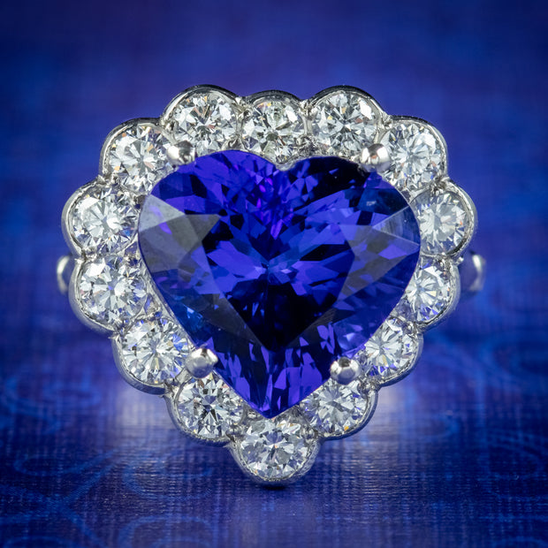 Edwardian Style Tanzanite Diamond Heart Ring 7.5ct Tanzanite 