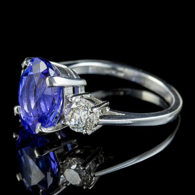 Edwardian Style Tanzanite Diamond Trilogy Ring 4.50ct Tanzanite 
