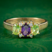 Edwardian Suffragette Style Amethyst Peridot Diamond Ring