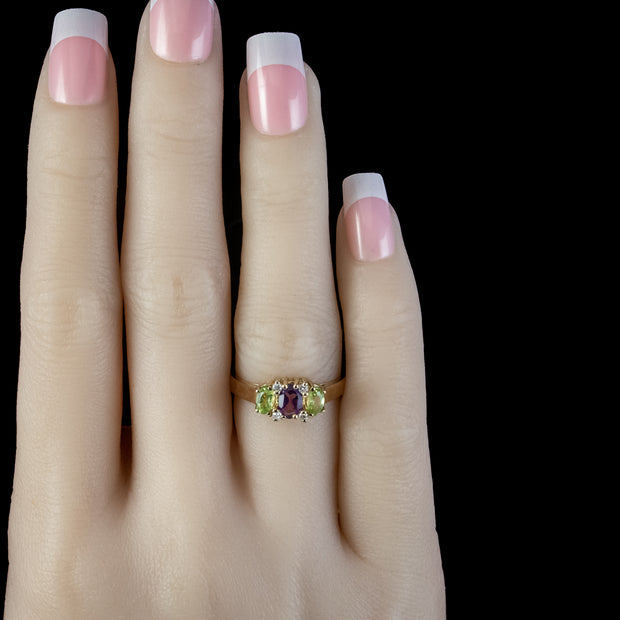 Edwardian Suffragette Style Amethyst Peridot Diamond Ring
