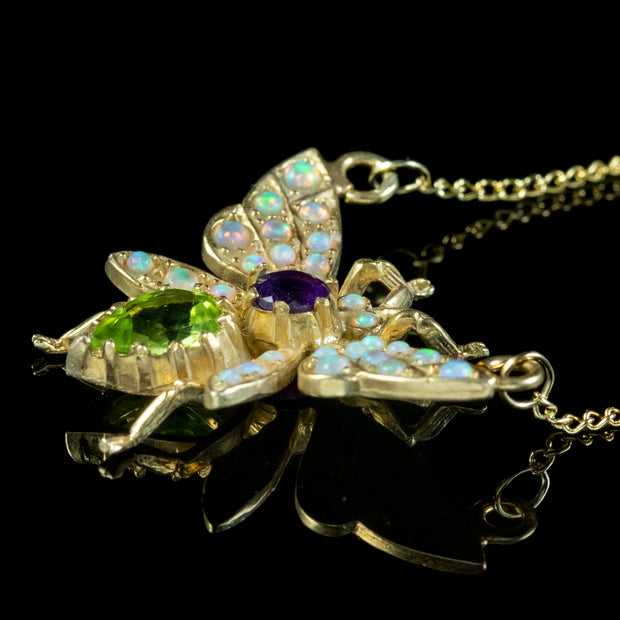 Edwardian Suffragette Style Bee Necklace Peridot Opal Amethyst
