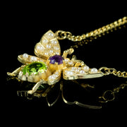 Edwardian Suffragette Style Bee Necklace Peridot Pearl Amethyst