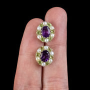 Edwardian Suffragette Style Cluster Earrings Amethyst Peridot Pearl b