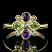 Suffragette Edwardian Style Cluster Ring Amethyst Peridot Pearl