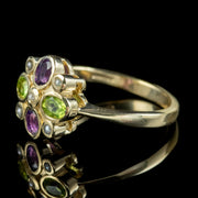 Suffragette Edwardian Style Cluster Ring Amethyst Peridot Pearl
