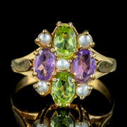Edwardian Suffragette Style Cluster Ring Peridot Amethyst Pearl