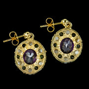 Edwardian Suffragette Style Drop Earrings Amethyst Peridot Pearl