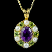 Edwardian Suffragette Style Pendant Necklace Amethyst Peridot Pearl