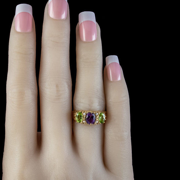 Edwardian Suffragette Style Ring Amethyst Peridot Pearl