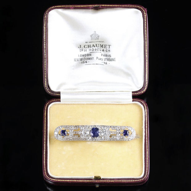 Edwardian French Sapphire Diamond Brooch Platinum J.Chaumet