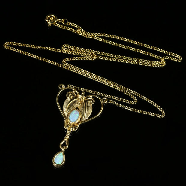 Edwardian Opal Gold Necklace 18Ct Gold On Silver