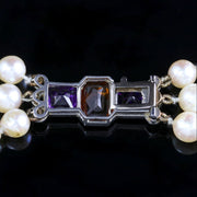 Art Deco Pearl Necklace Diamond Citrine Amethyst Platinum Clasp Circa 1920