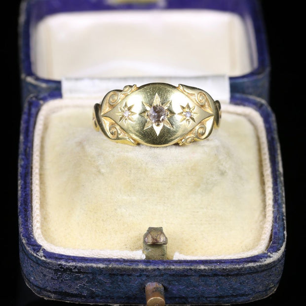 Edwardian Rose Cut Diamond Gypsy Ring Dated 1907 18Ct Gold