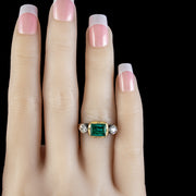 Emerald Diamond Trilogy Ring 18ct Gold Silver 1.50ct Emerald 0.50ct Of Diamond