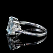 Emerald Cut Aquamarine Diamond Ring 18Ct White Gold
