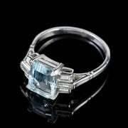 Emerald Cut Aquamarine Diamond Ring 18Ct White Gold