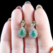 Emerald Diamond 18Ct Gold Drop Earrings Vs1 Diamonds