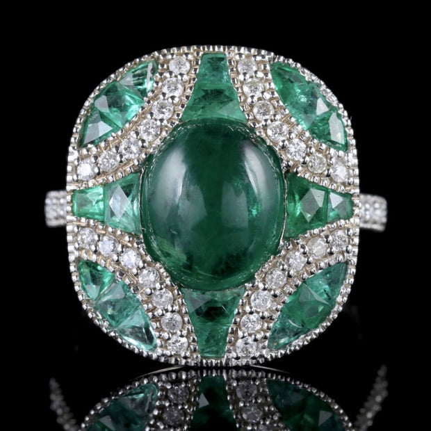 Emerald Diamond Cluster Ring 18Ct White Gold