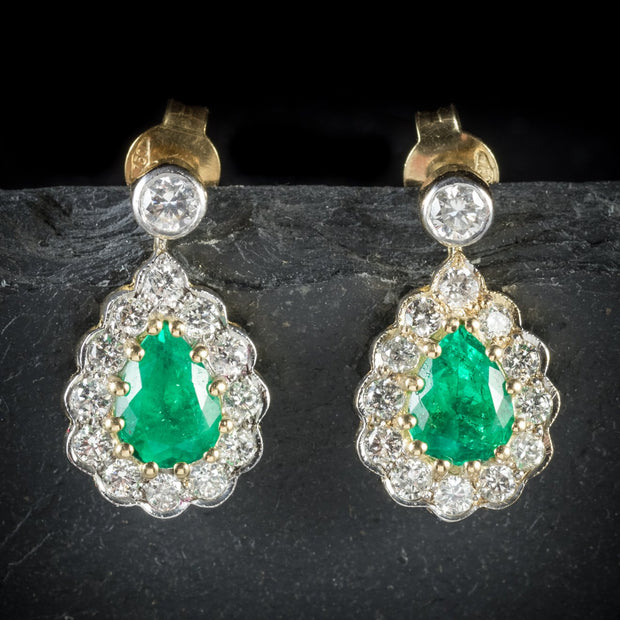 Emerald Diamond 18Ct Gold Drop Earrings Vs1 Diamonds