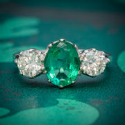 Edwardian Style Emerald Diamond Trilogy Ring Platinum 2.50Ct Natural Emerald Cert