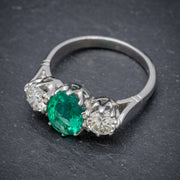 Edwardian Style Emerald Diamond Trilogy Ring Platinum 2.50Ct Natural Emerald Cert