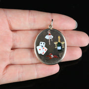 Enamel Gold Locket Collectable The Four Vices Cards Gambling Women Sport