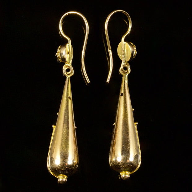 Etruscan Long Drop Earrings 15Ct Yellow Gold
