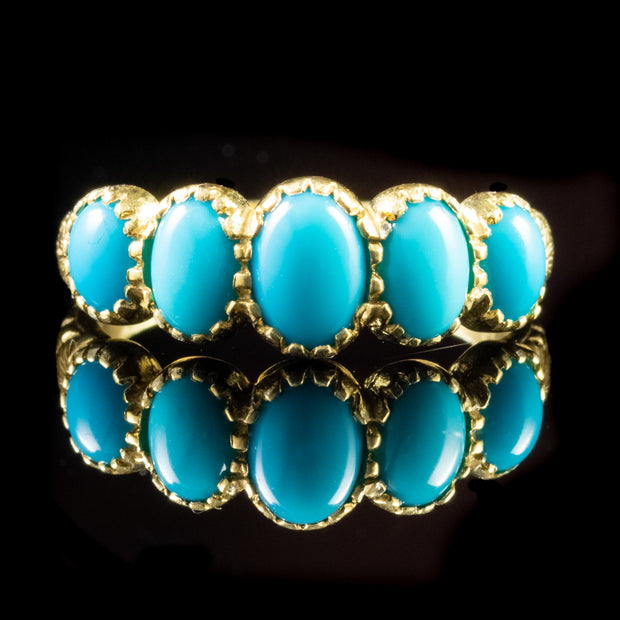 Five Stone Turquoise 18Ct Gold Silver Ring