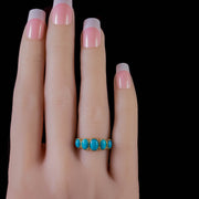 Victorian Style Five Stone Turquoise Ring Silver 18Ct Gold Gilt hand