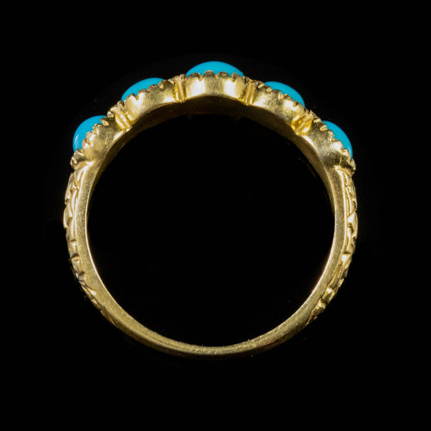Victorian Style Five Stone Turquoise Ring Silver 18Ct Gold Gilt top