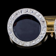 French Art Deco Onyx Diamond Double Cufflinks 18Ct Gold Brevette Circa 1930