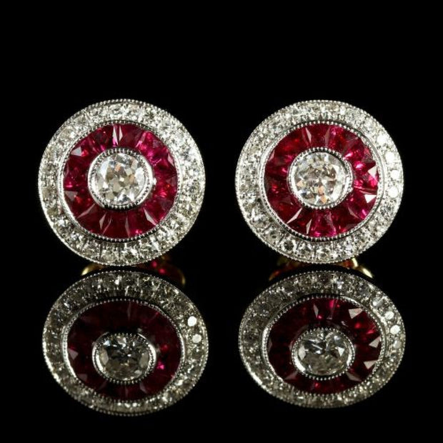 French Cut Ruby And Diamond Earrings 18ct Gold