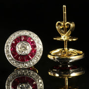 French Cut Ruby And Diamond Earrings 18Ct Gold