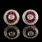 French Cut Ruby And Diamond Earrings 18Ct Gold