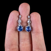Antique French Sapphire Diamond Drop Earrings Platinum 3.5Ct Sapphire Circa 1915
