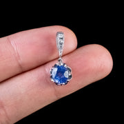 Antique French Sapphire Diamond Pendant Platinum 2Ct Sapphire Circa 1915