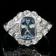Art Deco Style Aquamarine Diamond Cluster Ring 1.60ct Aqua