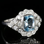 Art Deco Style Aquamarine Diamond Cluster Ring 1.60ct Aqua