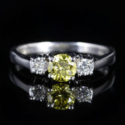 Fancy Yellow Diamond Trilogy Ring 18Ct White Gold Engagement Ring
