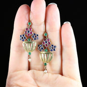 Flower Basket Earrings Ruby Sapphire Emerald Pearl 15Ct Gold