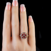 Flower Cluster Ring White Red Paste Silver Gilded In 18Ct Gold