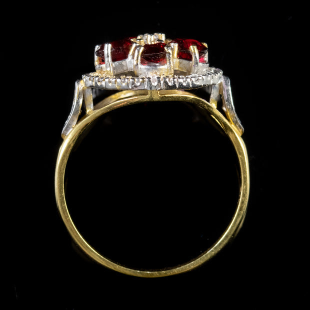 Flower Cluster Ring White Red Paste Silver Gilded In 18Ct Gold