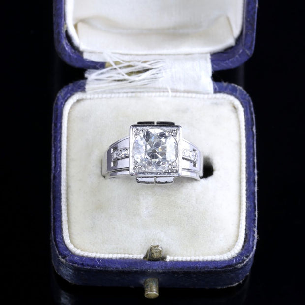 French Art Deco Platinum Diamond Ring 2.04Ct