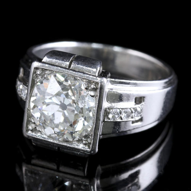 French Art Deco Platinum Diamond Ring 2.04Ct