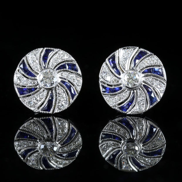 French Cut Sapphire And Diamond 18Ct Earrings