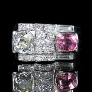 French Diamond Pink Sapphire Cocktail Ring Circa 1920