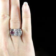 French Diamond Pink Sapphire Cocktail Ring Circa 1920